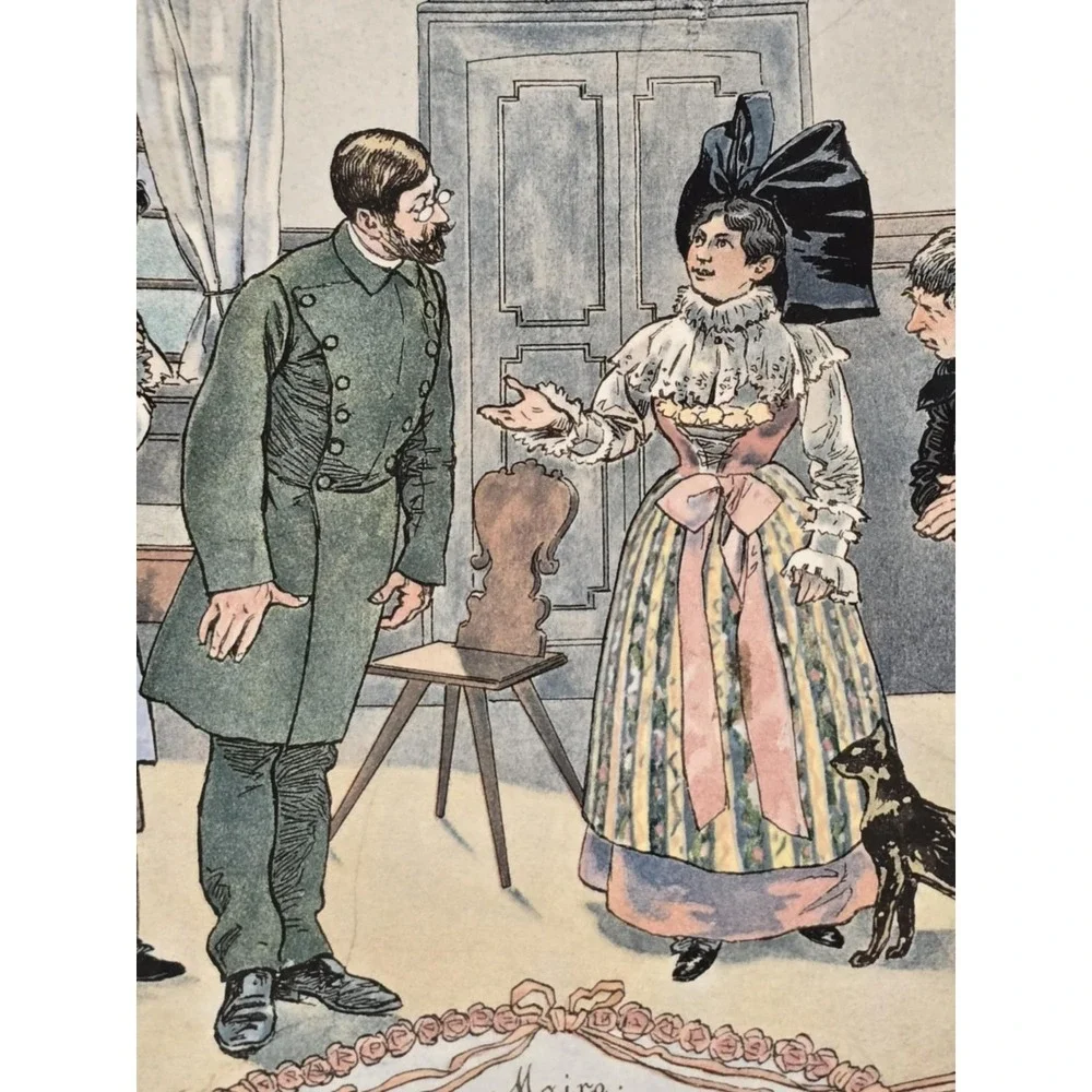 ANTIQUE SARREGUEMINES DR BERR MAIRE COMEDY PLATE BY FREDERIC RIGAMAY‎ 8.75